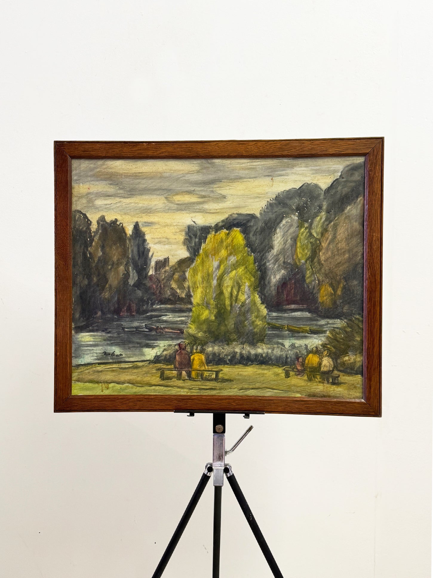 Mid-Century British Park Scene Oil Painting, Owen Rowley