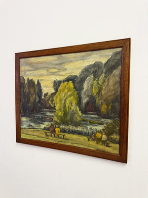 Mid-Century British Park Scene Oil Painting, Owen Rowley