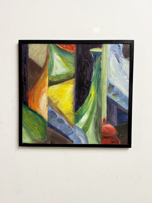 Mid-Century Cubist Modernist Abstract Still Life Oil Painting