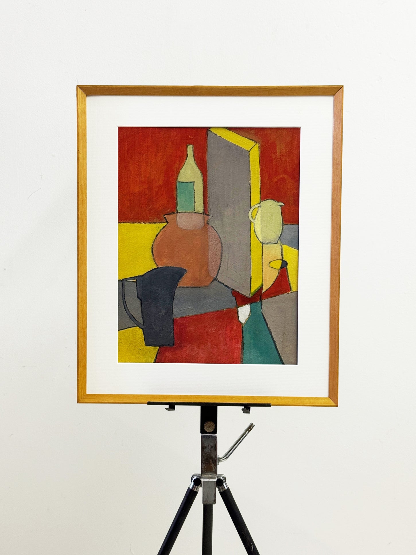Mid-Century Modern Cubist Inspired Geometric Abstract Still Life Painting