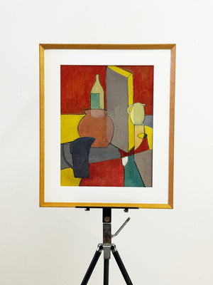Mid-Century Modern Cubist Inspired Geometric Still Life Painting