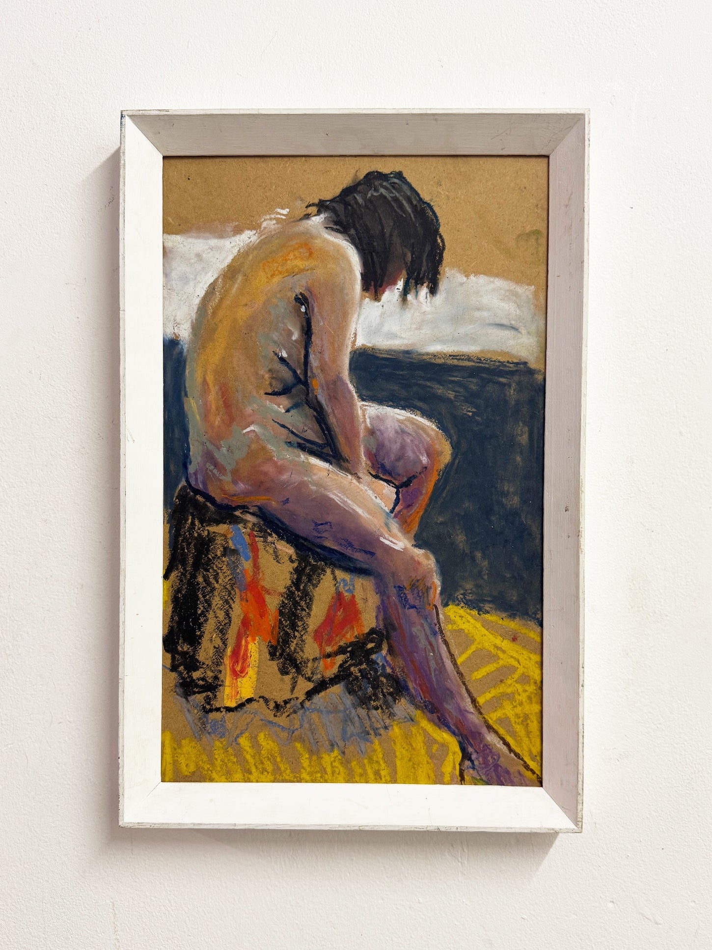Mid-Century Expressionist Life Study - Seated Female Nude Pastel Drawing