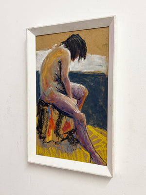 Mid-Century Expressionist Life Study - Seated Female Nude Pastel Drawing