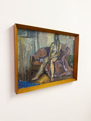 Owen Rowley Mid-Century British Portrait Nude Oil Painting c.1960s