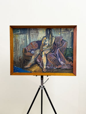 Owen Rowley Mid-Century British Portrait Nude Oil Painting c.1960s
