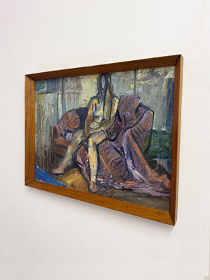 Owen Rowley Mid-Century British Portrait Nude Oil Painting c.1960s