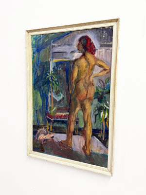 Large Mid-Century Modern British Nude Oil Painting Female Life Study, Owen Rowley