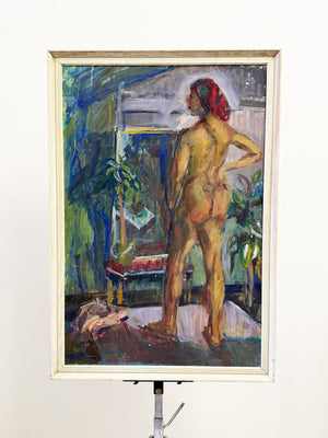 Large Mid-Century Modern British Nude Oil Painting Female Life Study, Owen Rowley