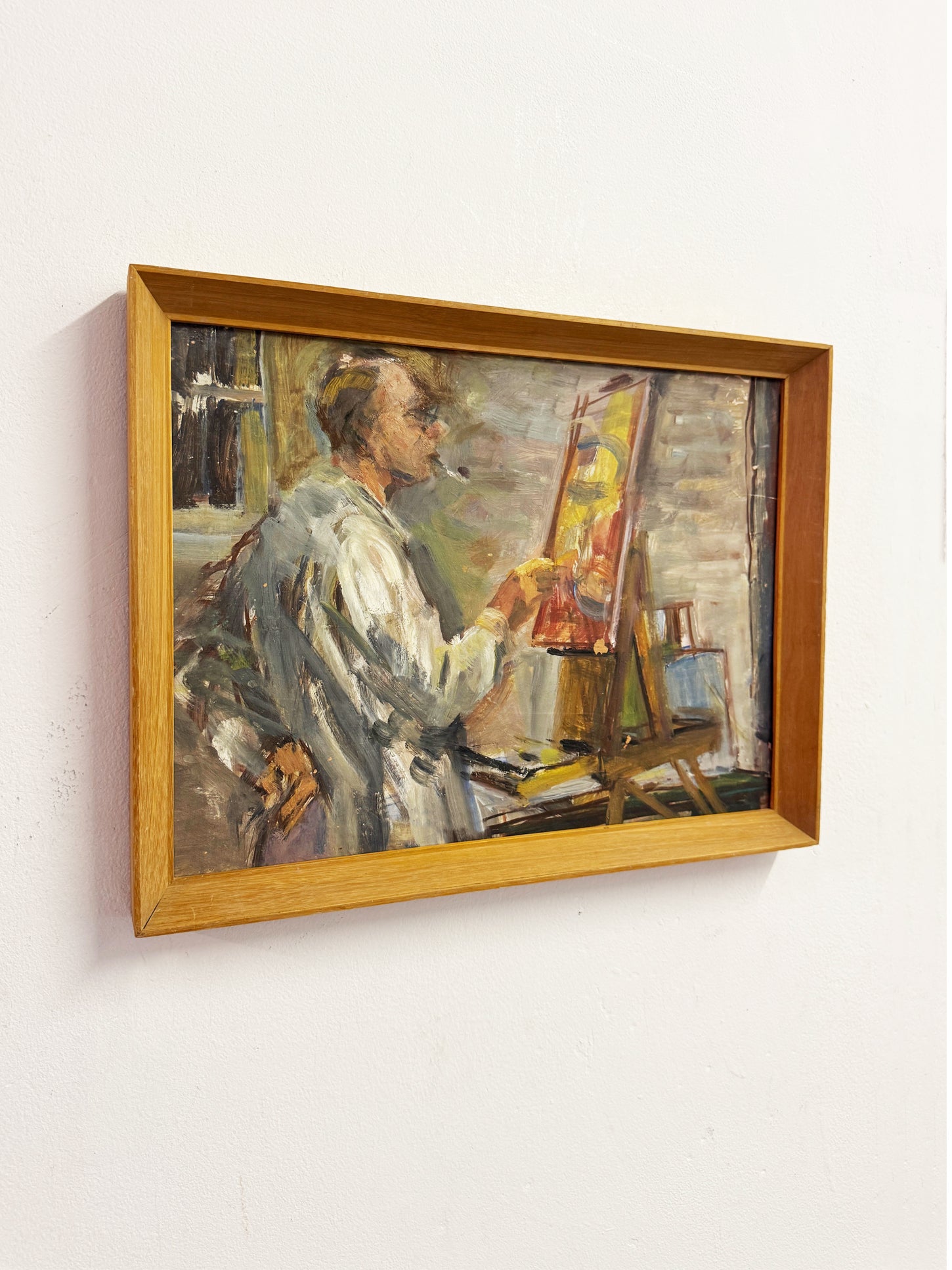 Mid-Century Modern British Oil Painting, Artist in Studio, Owen Rowley