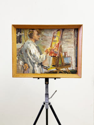 Mid-Century Modern British Oil Painting, Artist in Studio, Owen Rowley