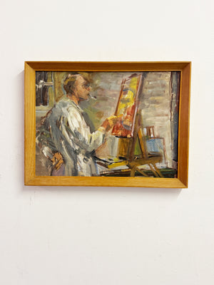 Mid-Century Modern British Oil Painting, Artist in Studio, Owen Rowley