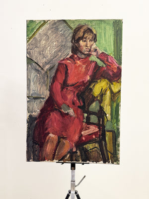 Mid-Century Modern British Expressionist Portrait Oil Painting on Canvas by Owen Rowley