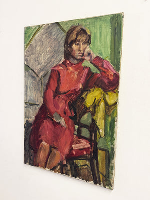 Mid-Century Modern British Expressionist Portrait Oil Painting on Canvas by Owen Rowley