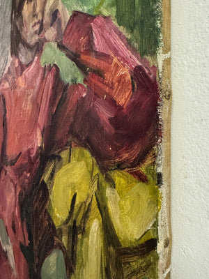 Mid-Century Modern British Expressionist Portrait Oil Painting on Canvas by Owen Rowley