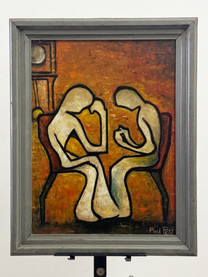 Paul Petit Mid Century French Figurative Abstract Oil Painting