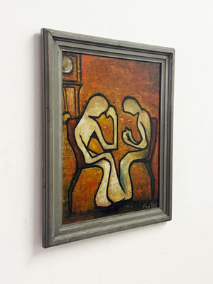 Paul Petit Mid Century French Figurative Abstract Oil Painting