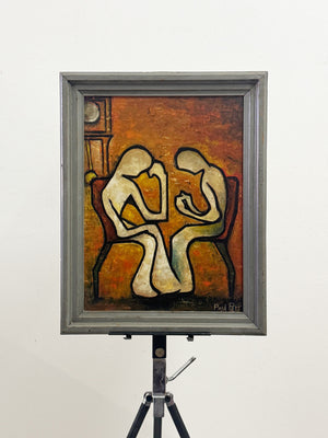 Paul Petit Mid Century French Figurative Abstract Oil Painting