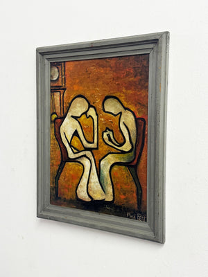 Paul Petit Mid Century French Figurative Abstract Oil Painting