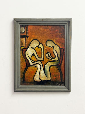 Paul Petit Mid Century French Figurative Abstract Oil Painting