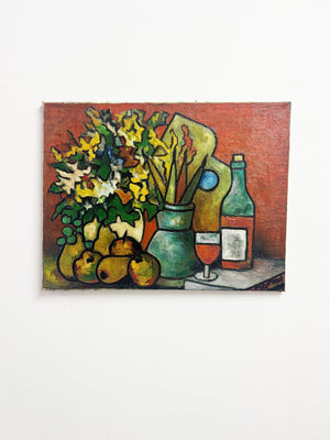 Paul Petit Mid-Century French Still Life Abstract Oil Painting