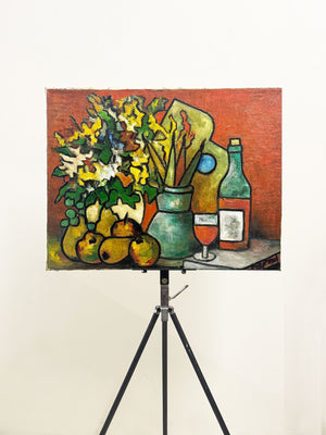 Paul Petit Mid-Century French Still Life Abstract Oil Painting