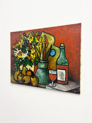 Paul Petit Mid-Century French Still Life Abstract Oil Painting