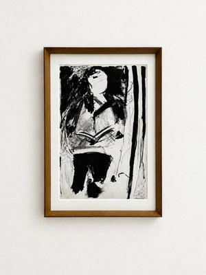 Mid-Century Abstract Figurative Pen and Ink Drawing – The Reader