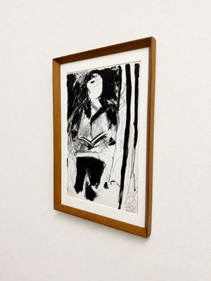 Mid-Century Abstract Figurative Pen and Ink Drawing – The Reader