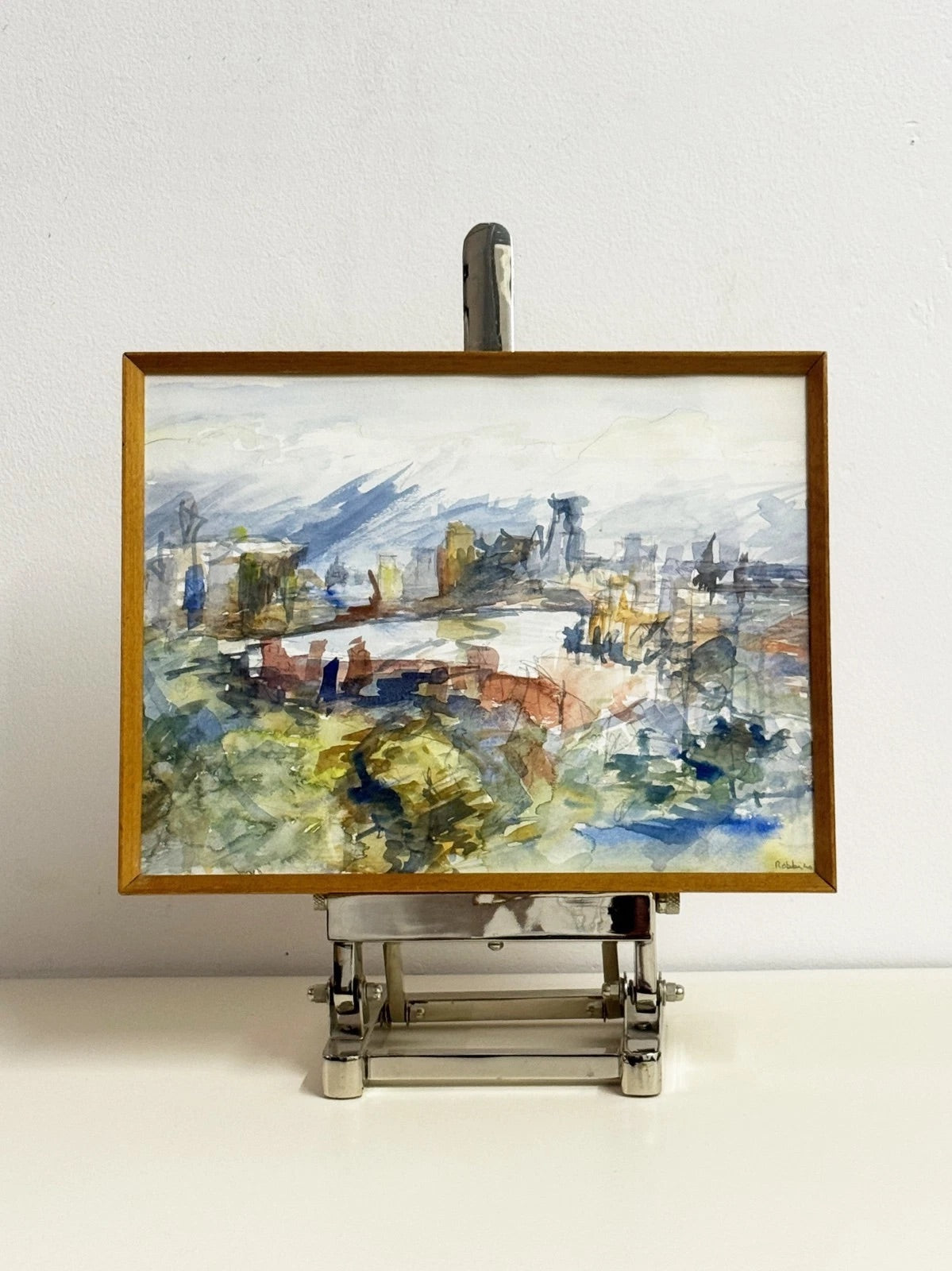 Mid-Century Landscape Watercolour Signed Painting Modernist Cityscape