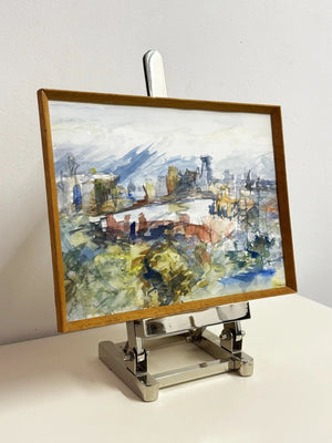 Mid-Century Landscape Watercolour Signed Painting Modernist Cityscape