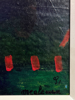 Signed French Abstract Landscape Painting – Modernist Colourful Artwork by Meule