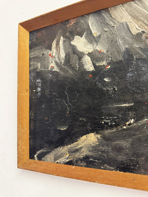 Swedish Mid-Century Vintage Scandinavian Abstract Dark Textured Oil Painting