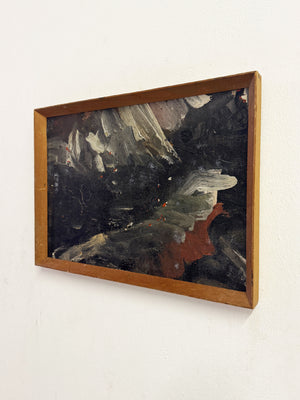 Swedish Mid-Century Vintage Scandinavian Abstract Dark Textured Oil Painting