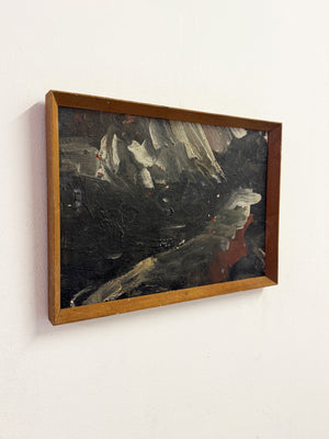 Swedish Mid-Century Vintage Scandinavian Abstract Dark Textured Oil Painting