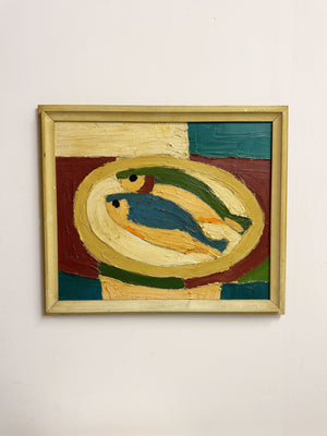 Swedish Mid-Century Style Fish Still Life | Textured Impasto Oil Painting