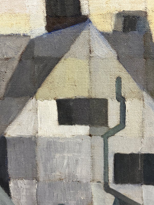 Mid-Century Scandinavian Cubist Townscape Oil Painting, Swedish School, Circa 1960s
