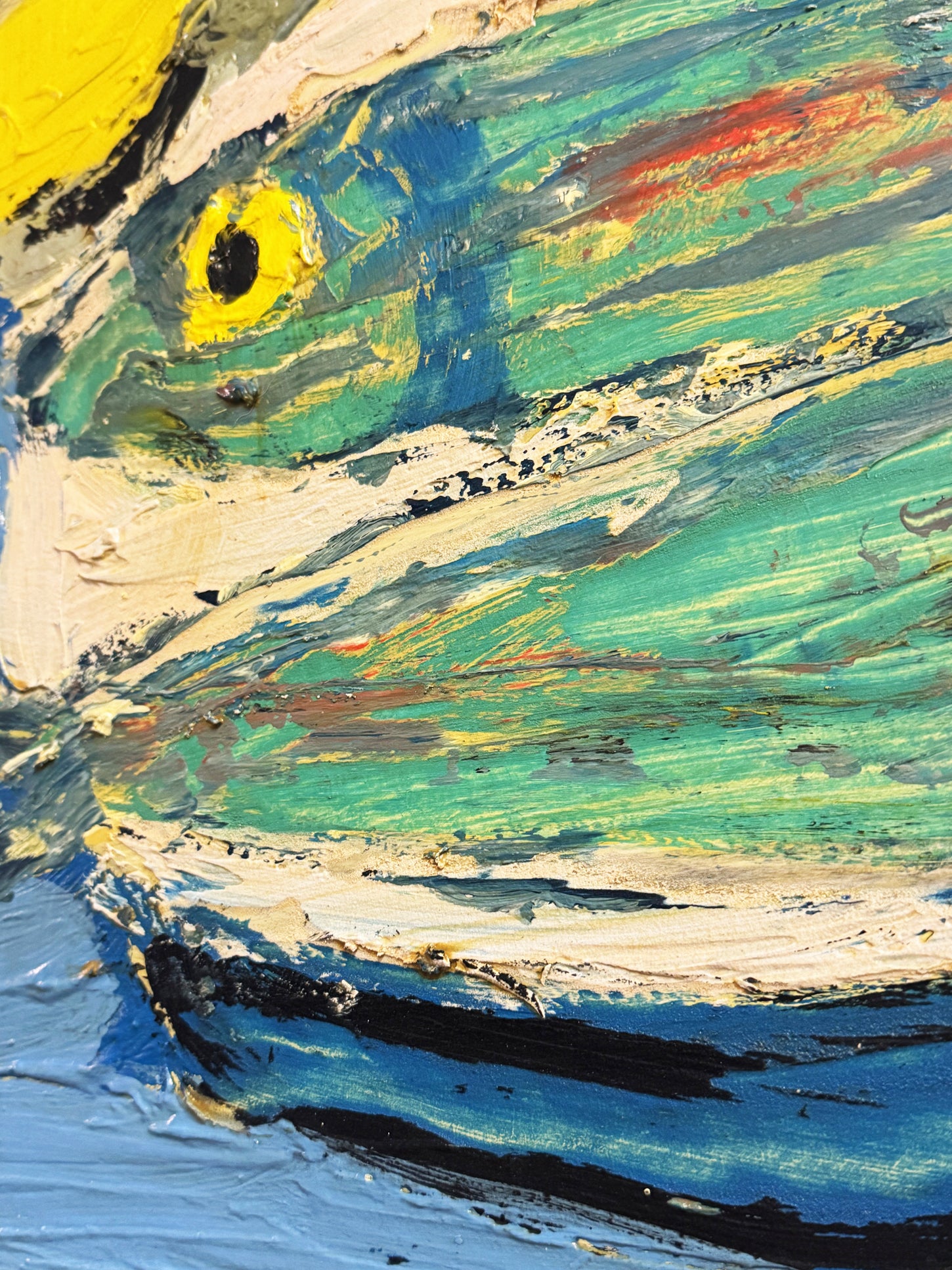 Original Textured Oil Painting of Abstract Fish with Lemon