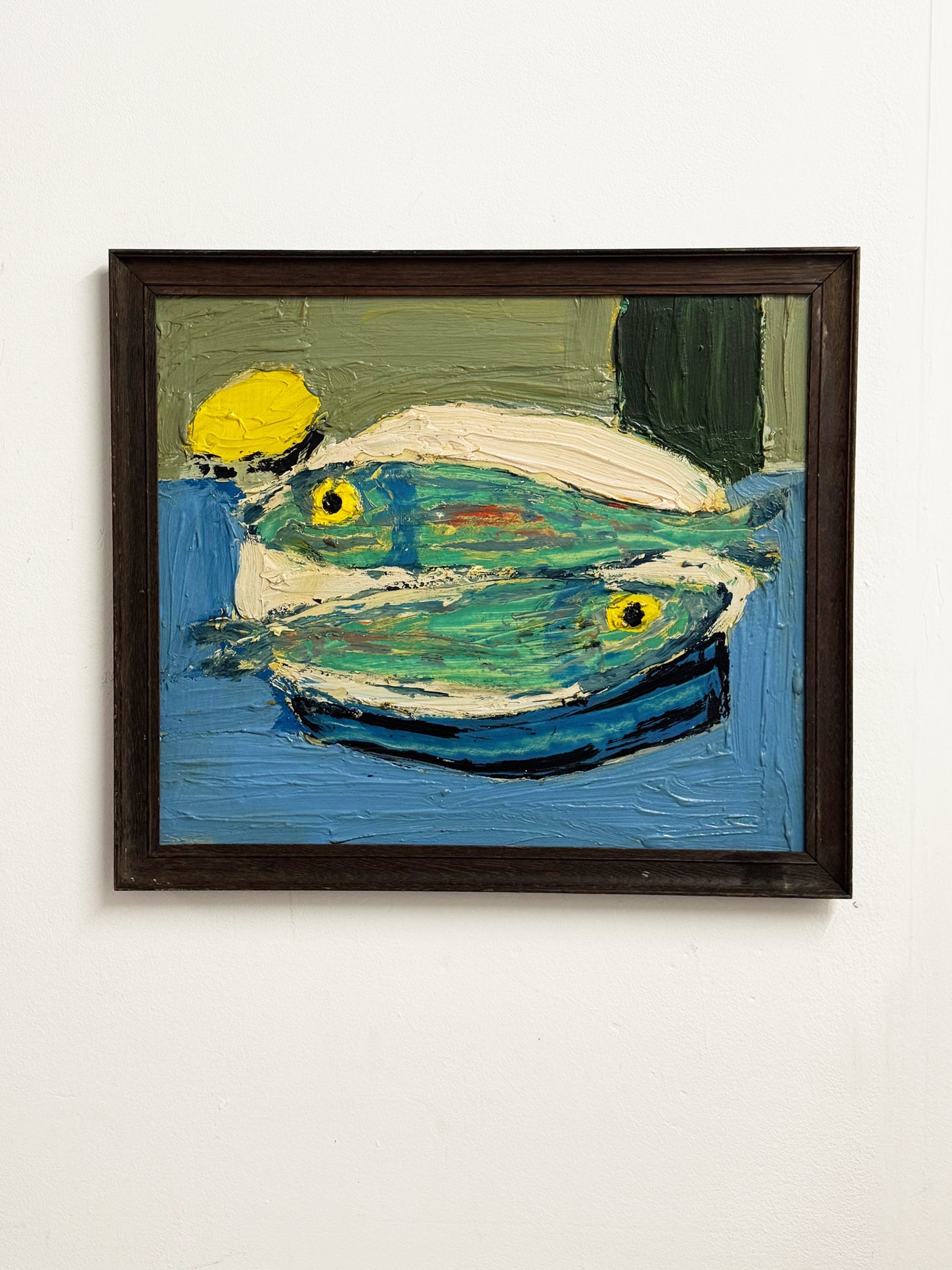 Original Textured Oil Painting of Abstract Fish with Lemon