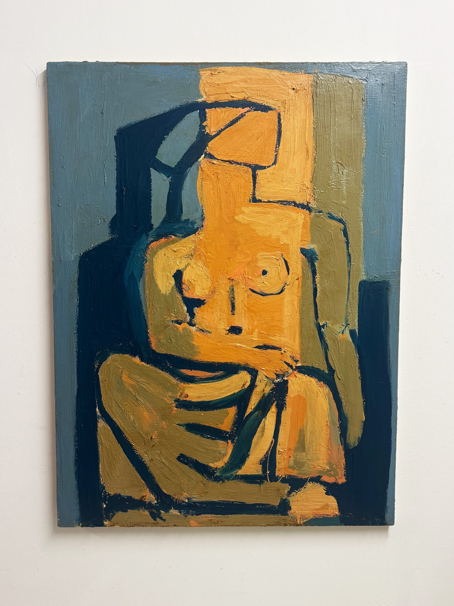 Large Vintage Abstract Figurative Painting on Canvas