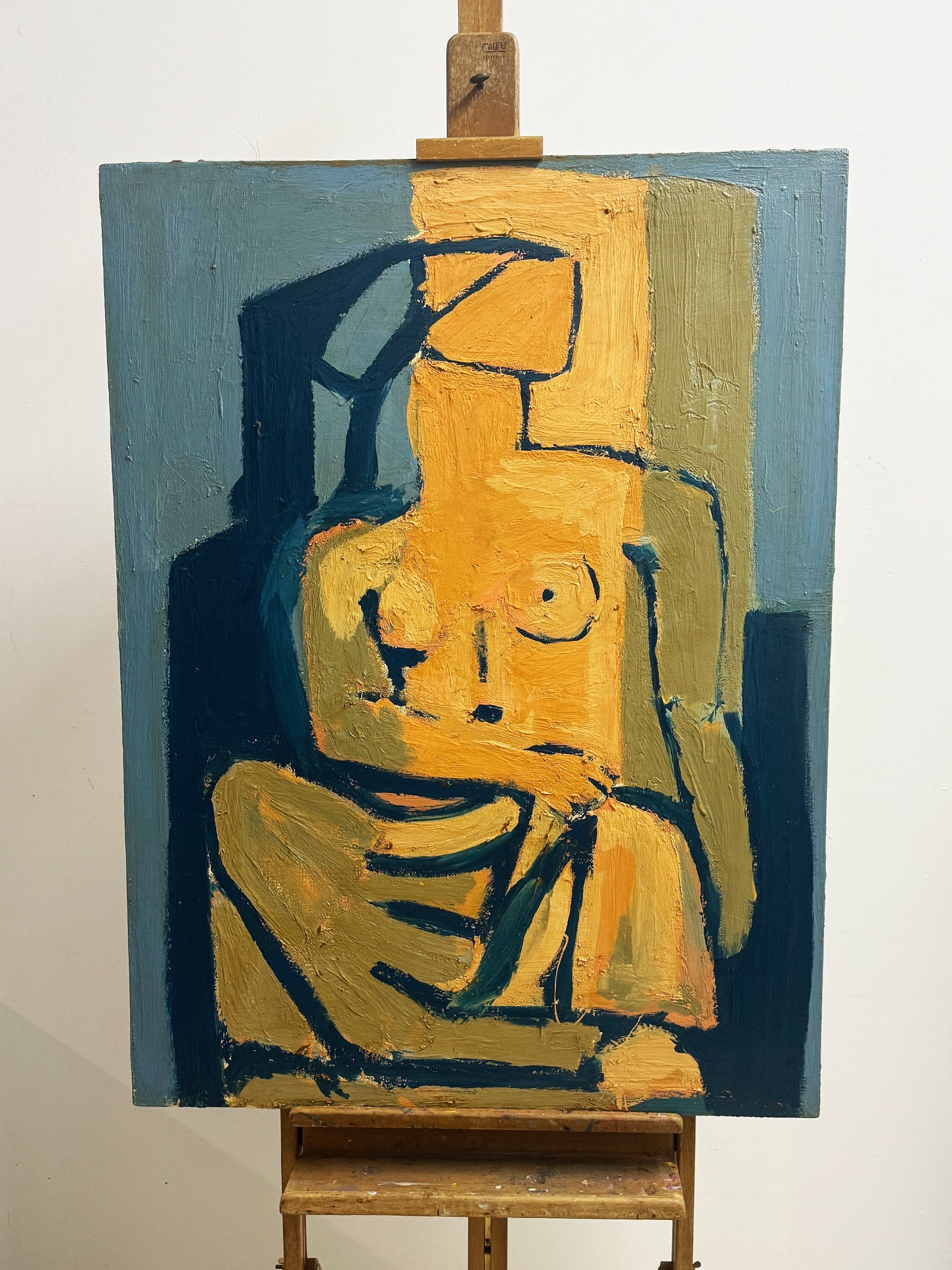 Large Vintage Abstract Figurative Painting on Canvas