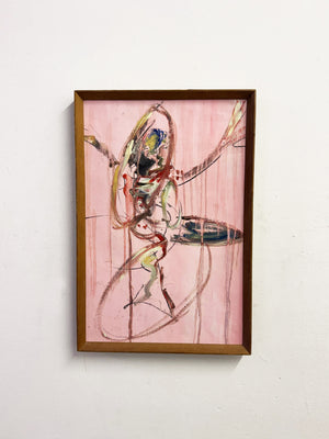 Felix Robbins, Mid-Century Pink Abstract Painting, Original Framed Artwork