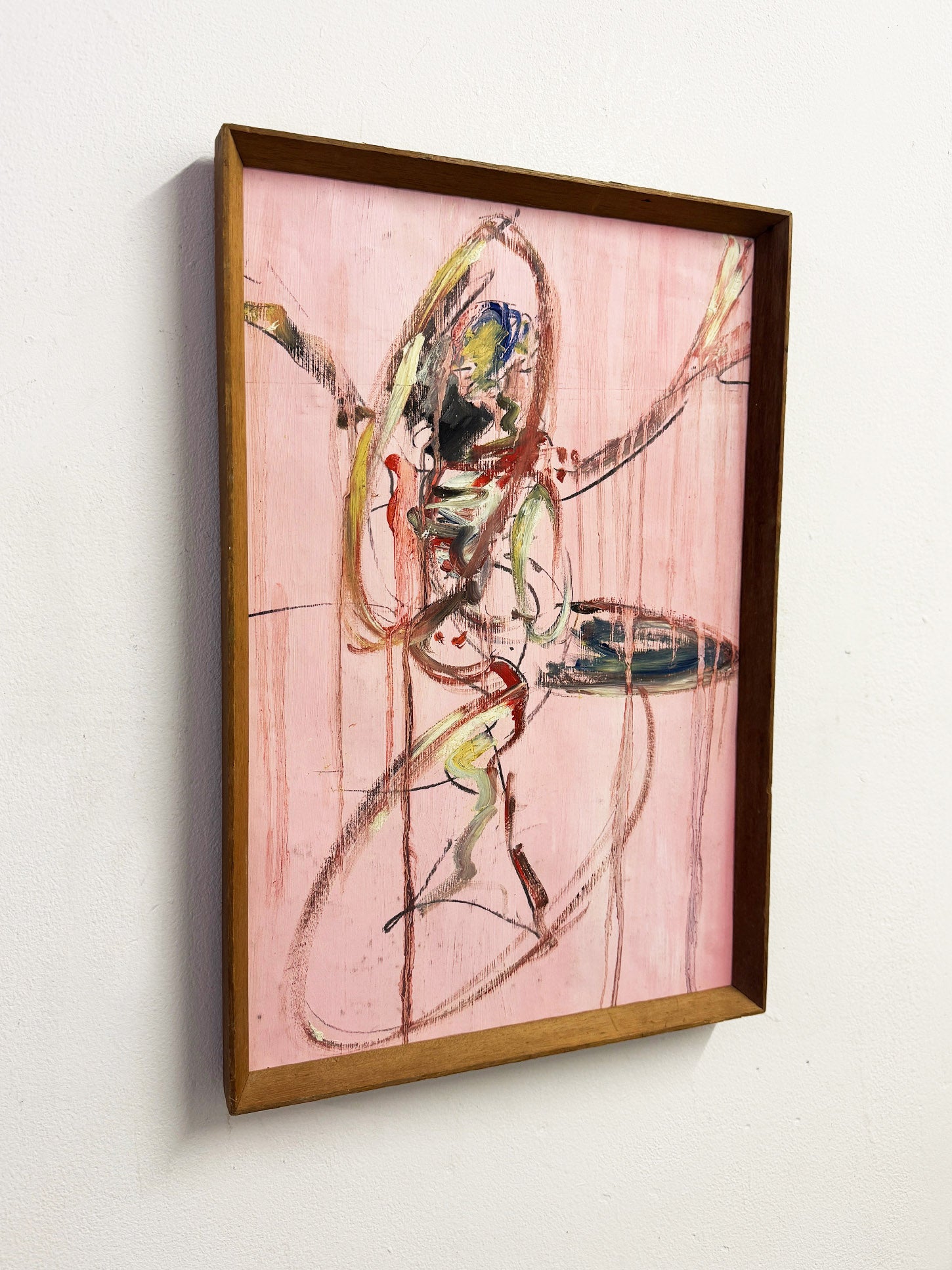 Felix Robbins, Mid-Century Pink Abstract Painting, Original Framed Artwork