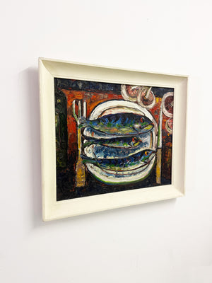 Barrington Moore TABB, Abstract Still Life Mackerel Fish Oil Painting