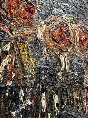 Vintage Abstract Impasto Canvas Oil Painting of a Bridge