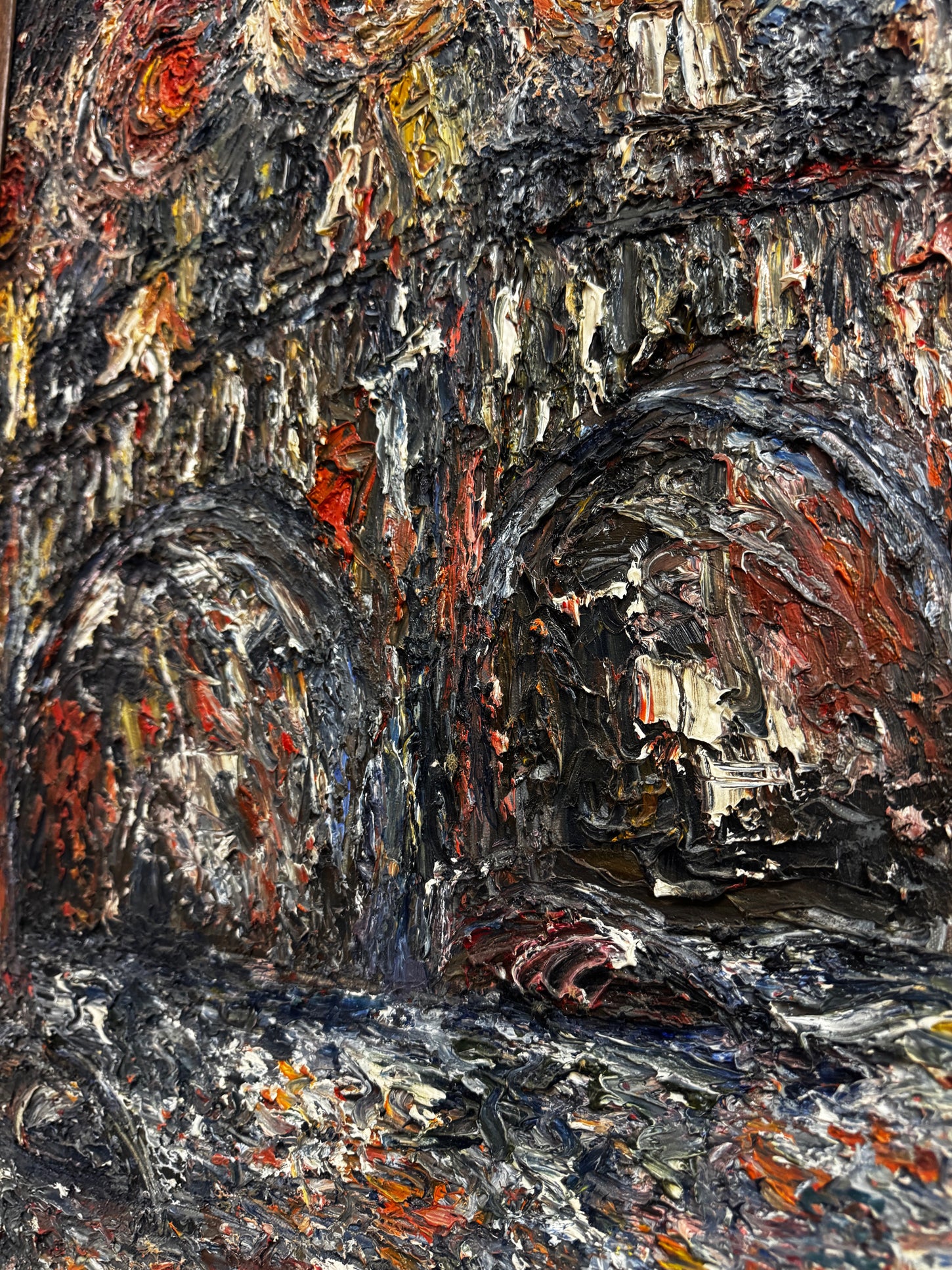 Vintage Abstract Impasto Canvas Oil Painting of a Bridge