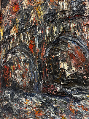 Vintage Abstract Impasto Canvas Oil Painting of a Bridge