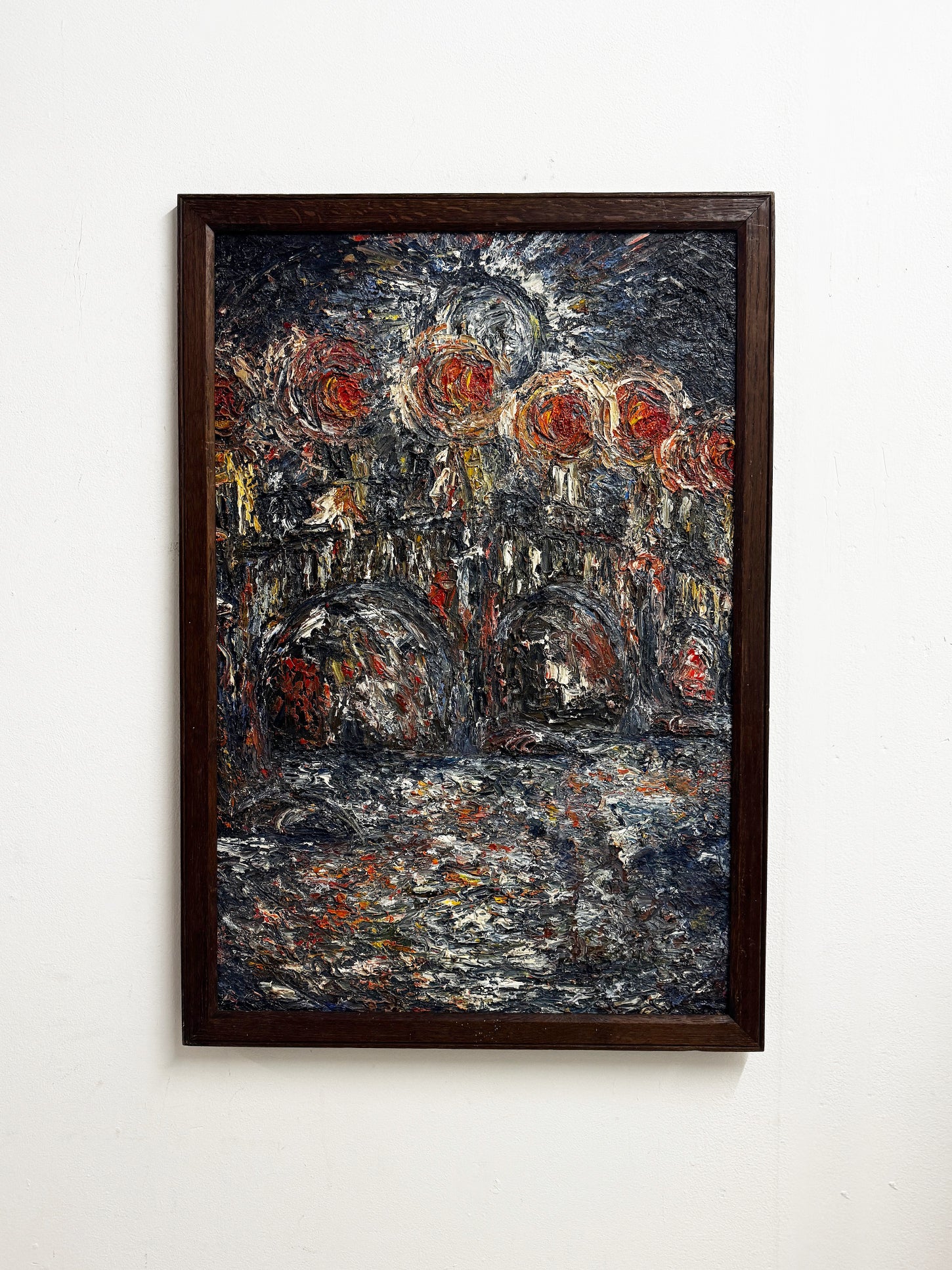 Vintage Abstract Impasto Canvas Oil Painting of a Bridge