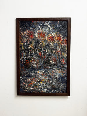 Vintage Abstract Impasto Canvas Oil Painting of a Bridge