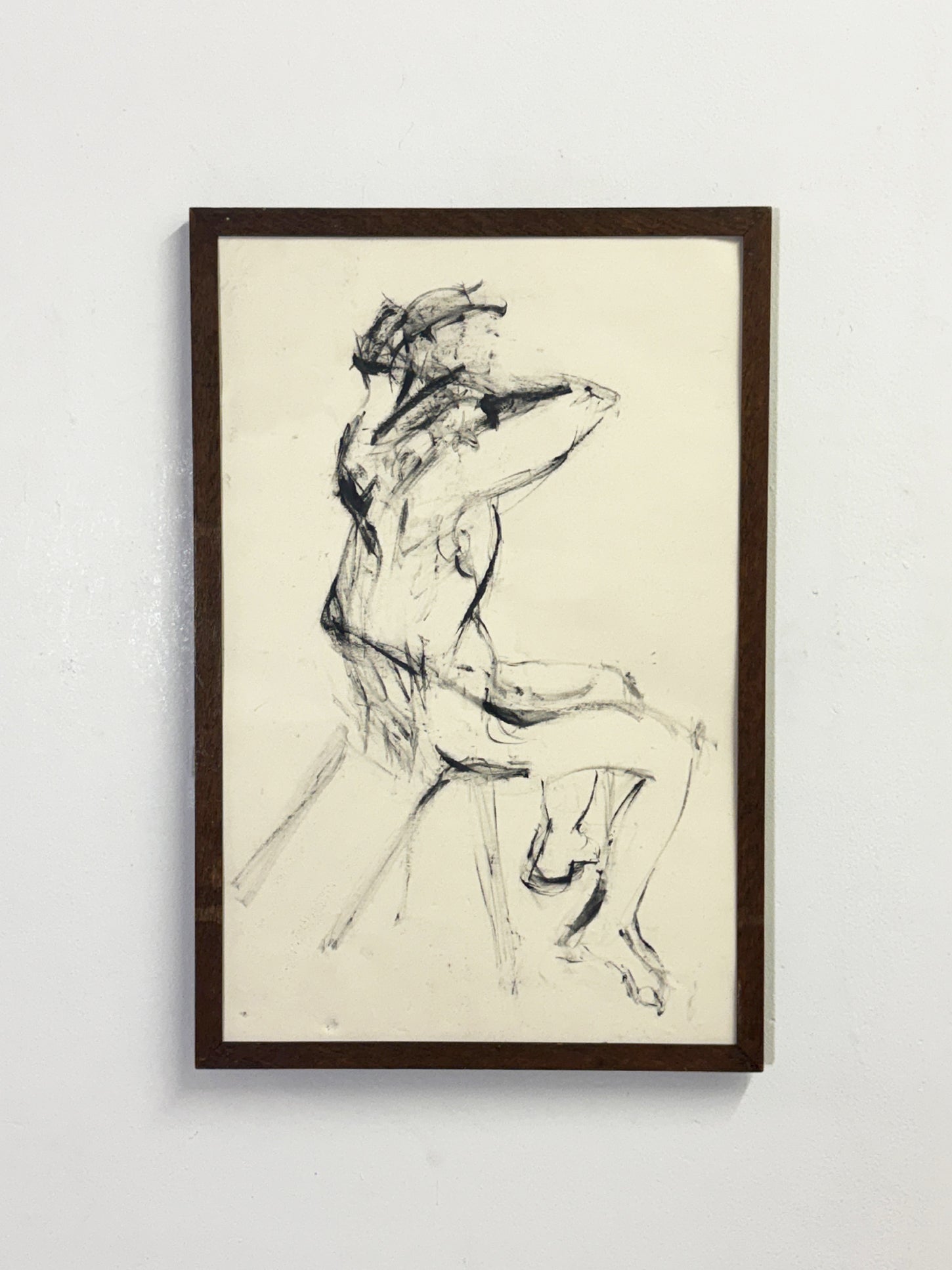 Mid Century Nude Life Drawing Ink Study Seated Female Figure