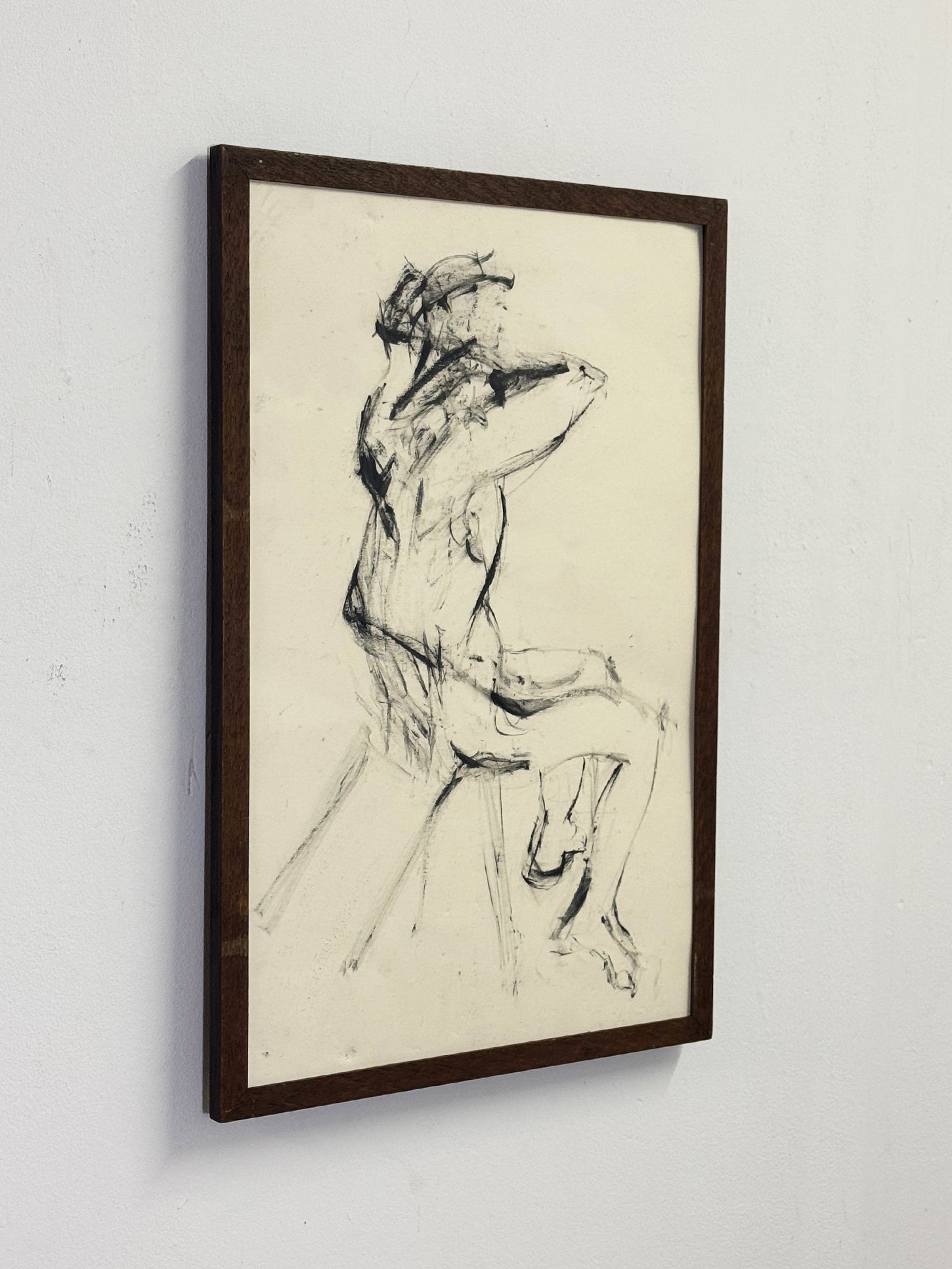 Mid Century Nude Life Drawing Ink Study Seated Female Figure